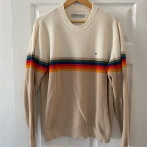 Men’s Outerknown nostalgic Cream and Tan Sweater with Multi-Color Stripe